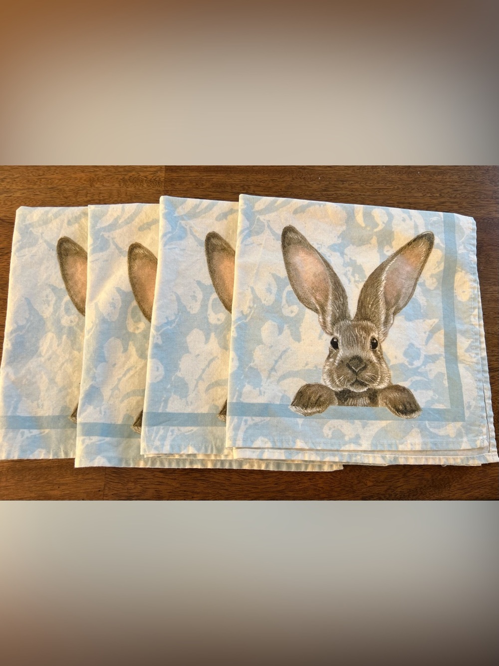 Williams Sonoma Blue and Brown Bunny Cotton Napkin Set 4 pc